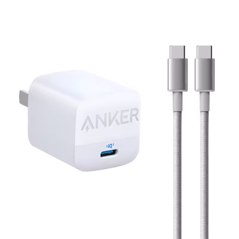 Anker 30W USB-C Fast Charger with 1.8m USB-C to USB-C Cable Kit.