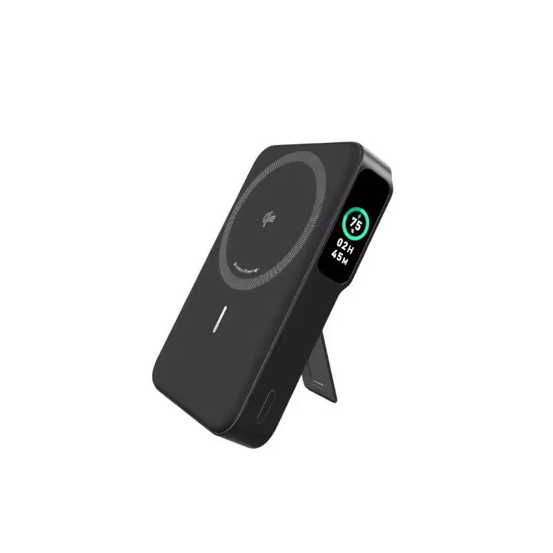 Anker MagGo 10K Power Bank with Smart Display, 15W Qi2 Wireless Charging, and Built-in Stand.