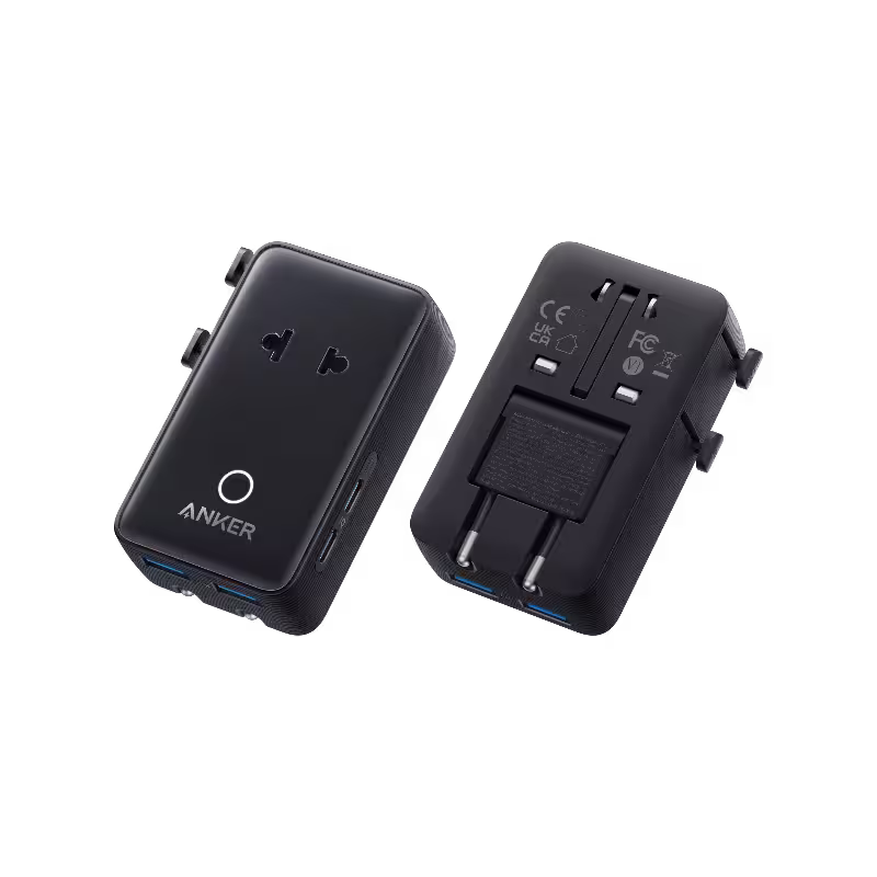 Anker Nano 5-in-1 Travel Adapter with 20W USB-C PD and Universal Plug Compatibility.