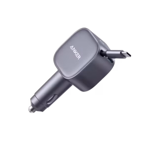 Anker Nano 75W Car Charger with Retractable USB-C Cable and ActiveShield 3.0.