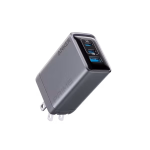 Anker Prime 100W 3-Port GaN Wall Charger for MacBook, iPhone, and Samsung.