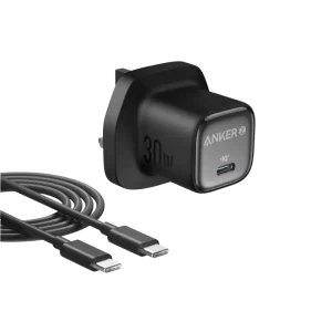 Anker Zolo 30W Fast Charger with Type-C Cable and AI Temperature Control.