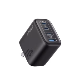 Anker Zolo 70W GaN Charger with 3 USB-C and 1 USB-A Port for Multi-Device Charging.