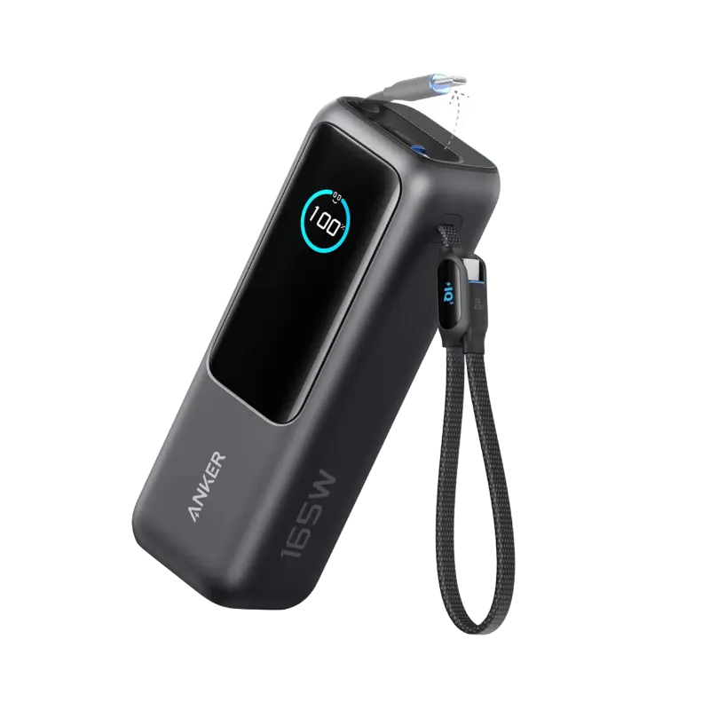 Anker Zolo A1695 165W 25000mAh Power Bank with Built-in USB-C Cable and Digital Display.