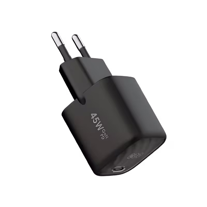 QCY 45W Mini GaN Fast Charger with EU Plug for MacBook Air, Samsung, and iPhone.