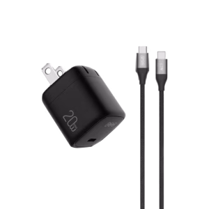 QCY CK02-MG 20W PD Fast Charger with 1.2M 60W Type-C to Type-C Braided Cable.