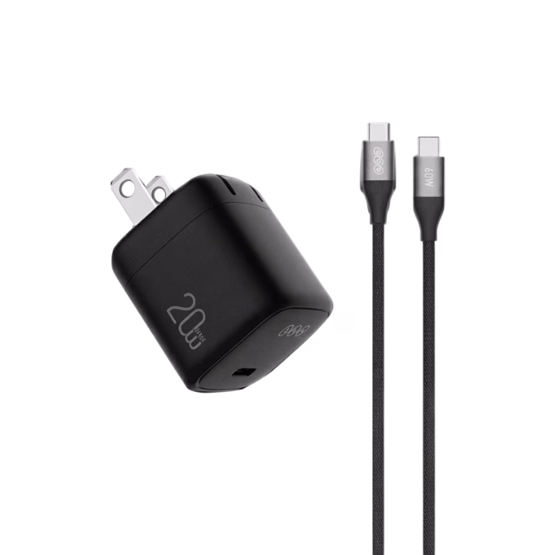 QCY CK02-MG 20W PD Fast Charger with 1.2M 60W Type-C to Type-C Braided Cable.