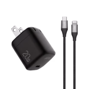 QCY CK03-MG 20W PD Fast Charger with 1.2M 27W Type-C to Lightning Braided Cable for iPhone.
