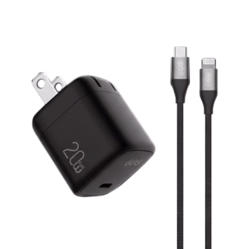 QCY CK03-MG 20W PD Fast Charger with 1.2M 27W Type-C to Lightning Braided Cable for iPhone.