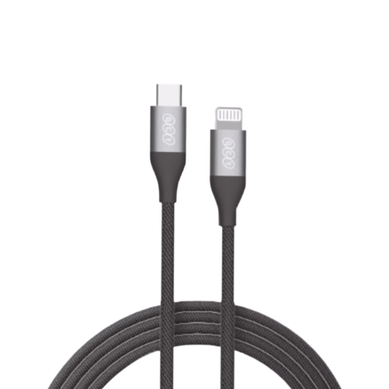 QCY DC23 27W USB-C to Lightning Braided Fast Charging Cable for iPhone and iPad.
