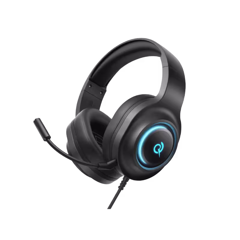 QCY Heroad V200 Gaming Headset with RGB Lighting and Detachable Microphone.